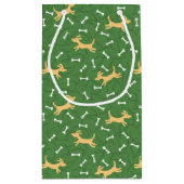 glückliche Hunde mit Knochenhintergrund Kleine Geschenktüte (Rückseite)