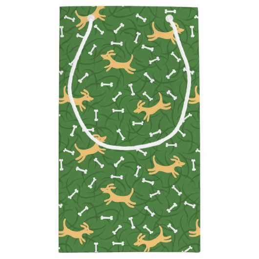 glückliche Hunde mit Knochenhintergrund Kleine Geschenktüte (Rückseite)