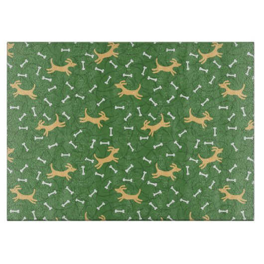 glückliche Hunde mit Knochenhintergrund Schneidebrett (Vorderseite)