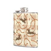 glückliche Hunde mit Wursthintergrund Flachmann (Links)