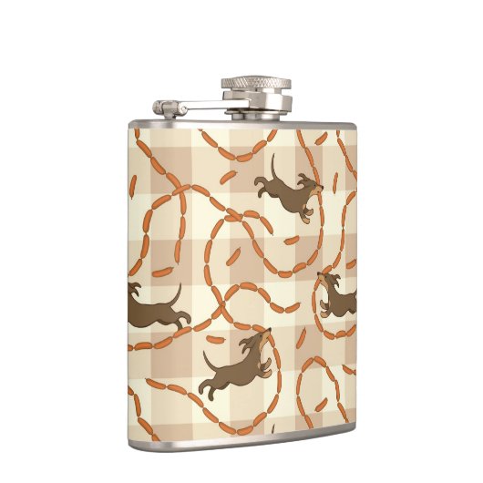 glückliche Hunde mit Wursthintergrund Flachmann (Rechts)