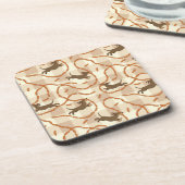 glückliche Hunde mit Wursthintergrund Getränkeuntersetzer (Linke Seite)