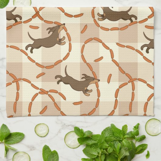 glückliche Hunde mit Wursthintergrund Handtuch (Gefaltet)