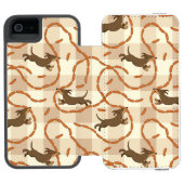 glückliche Hunde mit Wursthintergrund Incipio iPhone Geldbeutel-Hülle (Folio Geöffnet)