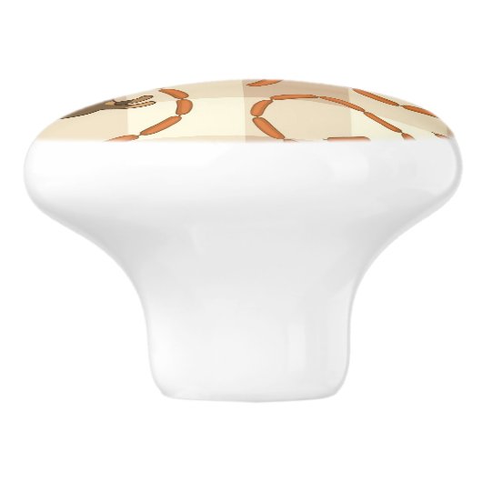 glückliche Hunde mit Wursthintergrund Keramikknauf (Seitenansicht)