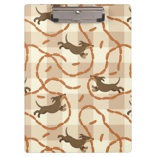 glückliche Hunde mit Wursthintergrund Klemmbrett