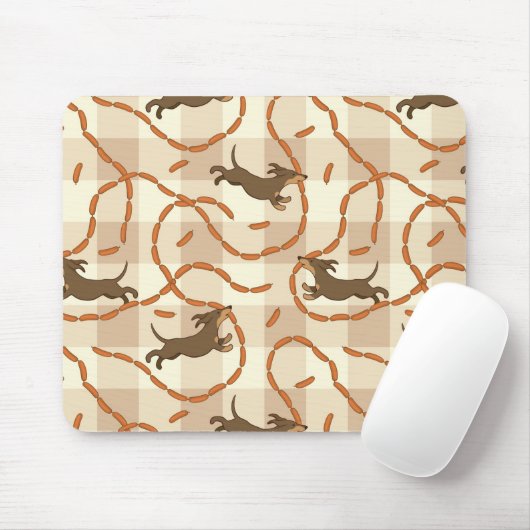 glückliche Hunde mit Wursthintergrund Mousepad (Mit Mouse)