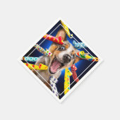 Glückliche Hunde-Party-Tröten Serviette (Ecke)