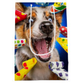 Glückliche Hunde-Party-Tut-Bläser Mittlere Geschenktüte (Rückseite)