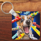 Glückliche Hunde-Party-Tuten Schlüsselanhänger (Vorderseite)