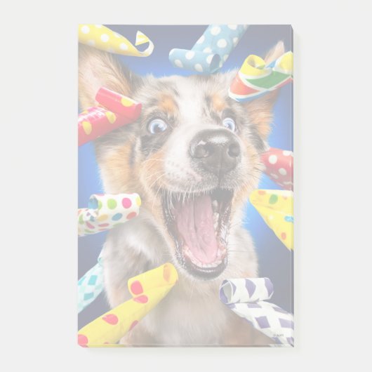 Glückliche Hundeparty-Tröten Post-it Klebezettel (Vorderseite)