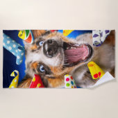Glückliche Hundeparty-Tröten Strandtuch (Vorderseite)