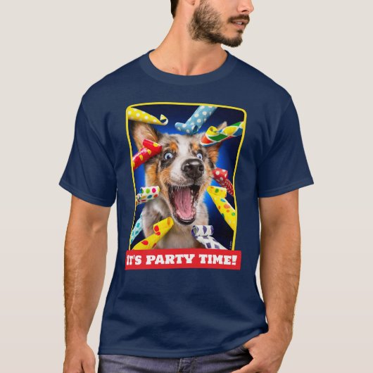Glückliche Hundeparty-Tröten T-Shirt (Vorderseite)