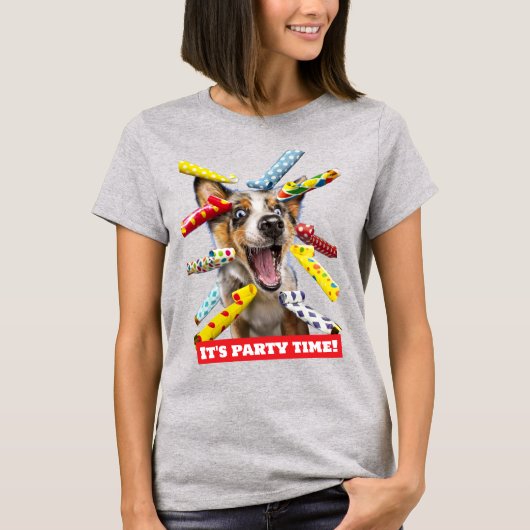 Glückliche Hundeparty-Tröten T-Shirt (Vorderseite)