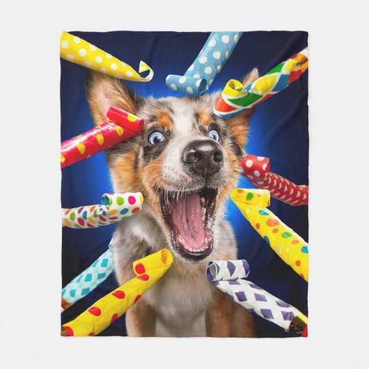 Glückliche Hundeparty-Tut-Bläser Fleecedecke (Vorderseite)