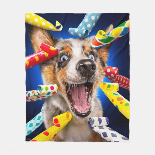 Glückliche Hundeparty-Tut-Bläser Fleecedecke (Vorderseite)