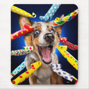 Glückliche Hundeparty-Tut-Bläser Mousepad