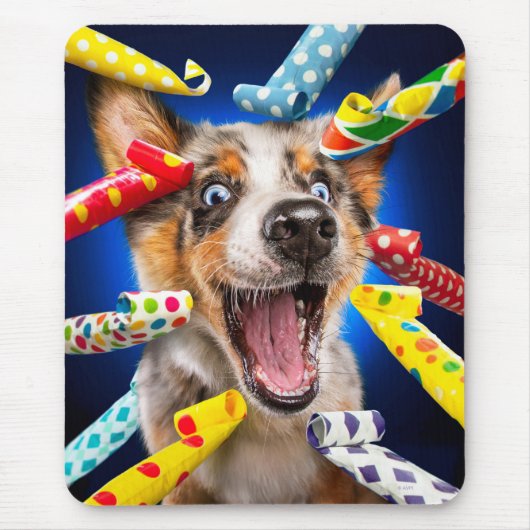 Glückliche Hundeparty-Tut-Bläser Mousepad (Vorne)