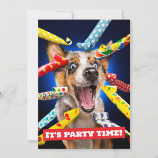 Glückliche Hundeparty-Tutgeräusche Einladung