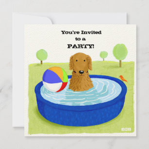 Glückliche Hundepoolparty Süßer Golden Retriever Einladung