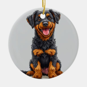 Glückliche Illustration eines Schwarzbraunen Hunde Keramik Ornament