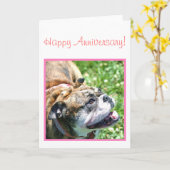 Glückliche Jahrestags-Bulldoggengrußkarte Karte (Gelbe Blume)