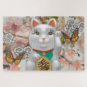 Glückliche japanische Katze | BLUME Puzzle (Horizontal)