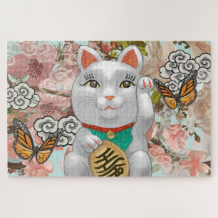 Glückliche japanische Katze   BLUME Puzzle
