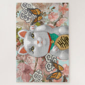 Glückliche japanische Katze | BLUME Puzzle (Vertikal)