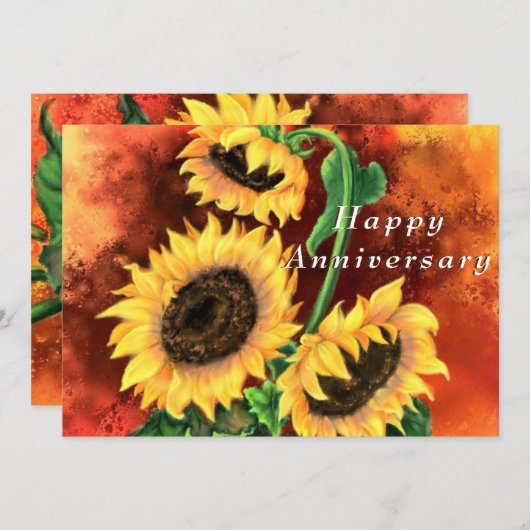 Glückliche Jubiläumskarte mit Sonnenblumen (Vorne/Hinten)