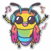 Glückliche Kakerlake mit Kopfhörern und Musik Aufkleber (Vorderseite)