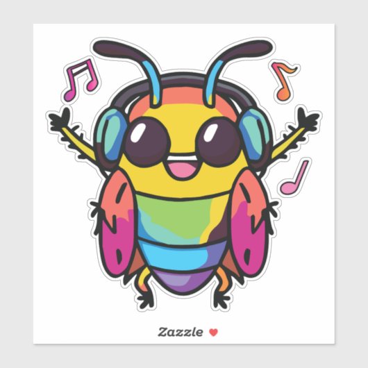 Glückliche Kakerlake mit Kopfhörern und Musik Aufkleber (Blatt)