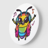 Glückliche Kakerlake mit Kopfhörern und Musik Große Wanduhr (Winkel)