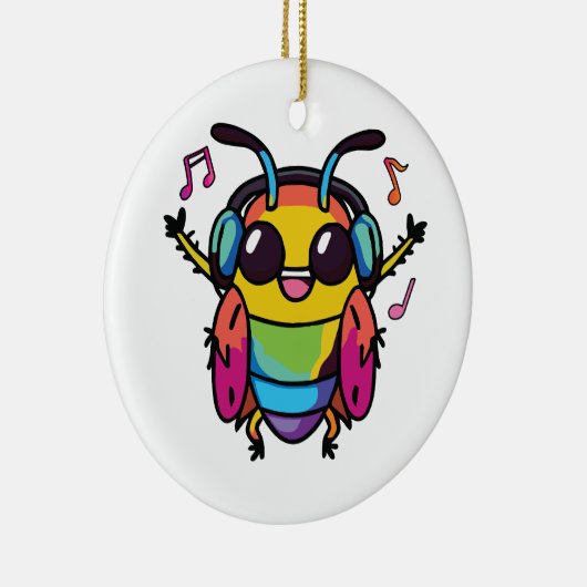 Glückliche Kakerlake mit Kopfhörern und Musik Keramik Ornament (Rechts)