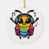 Glückliche Kakerlake mit Kopfhörern und Musik Keramik Ornament (Vorne)