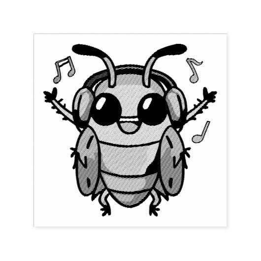 Glückliche Kakerlake mit Kopfhörern und Musik Permastempel (Design)