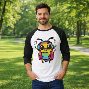 Glückliche Kakerlake mit Kopfhörern und Musik T-Shirt