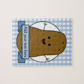 Glückliche Kartoffel Personalisiert Blau Gingham Puzzle (Horizontal)