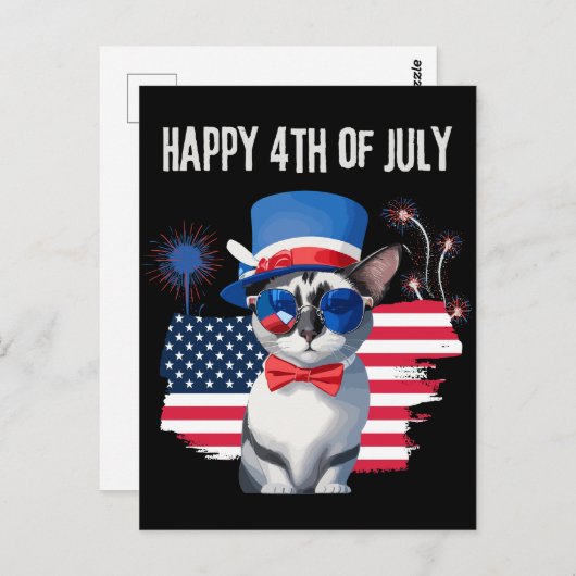 Glückliche Katze am 4. Juli Postkarte (Vorne/Hinten)