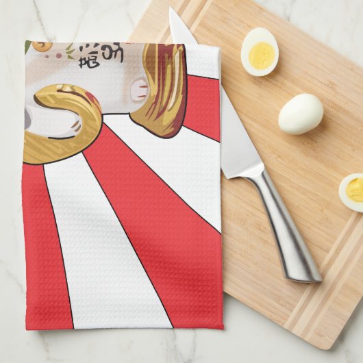 Glückliche Katze B Geschirrtuch (Viertel Falte)