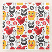 Glückliche Katze, Drache und Panda der China Glasuntersetzer (Vorderseite)