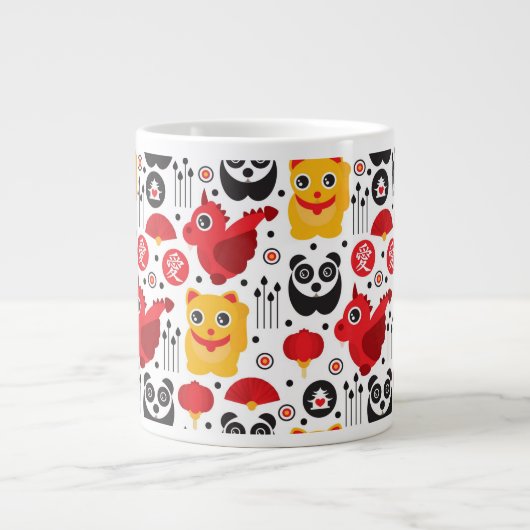 Glückliche Katze, Drache und Panda der China Jumbo-Tasse (Vorderseite)