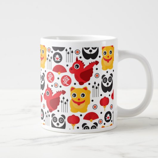 Glückliche Katze, Drache und Panda der China Jumbo-Tasse (Rechts)