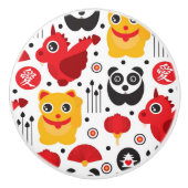 Glückliche Katze, Drache und Panda der China Keramikknauf (Vorderseite)