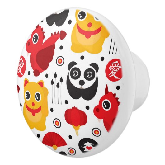 Glückliche Katze, Drache und Panda der China Keramikknauf (Rechts)