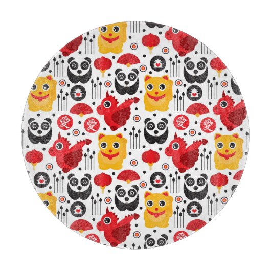 Glückliche Katze, Drache und Panda der China Schneidebrett (Vorderseite)