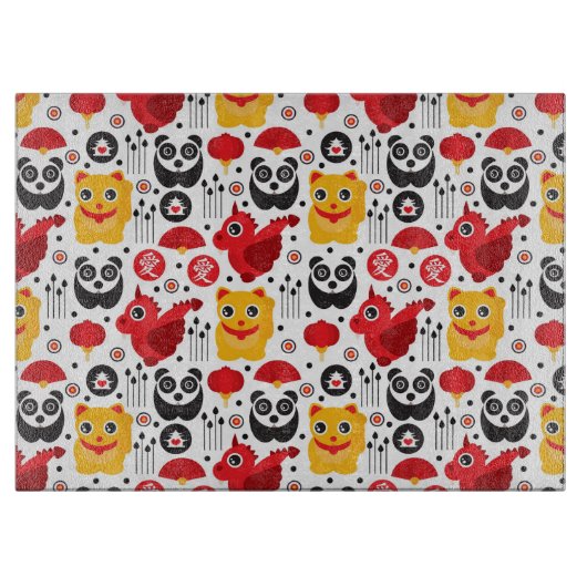 Glückliche Katze, Drache und Panda der China Schneidebrett (Vorderseite)