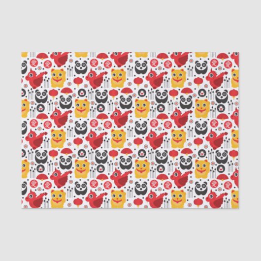 Glückliche Katze, Drache und Panda der China Seidenpapier (Vorderseite)