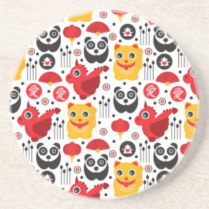 Glückliche Katze, Drache und Panda der China Untersetzer