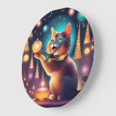 Glückliche Katze feiert Weihnachten, Wall Clock Große Wanduhr (Winkel)